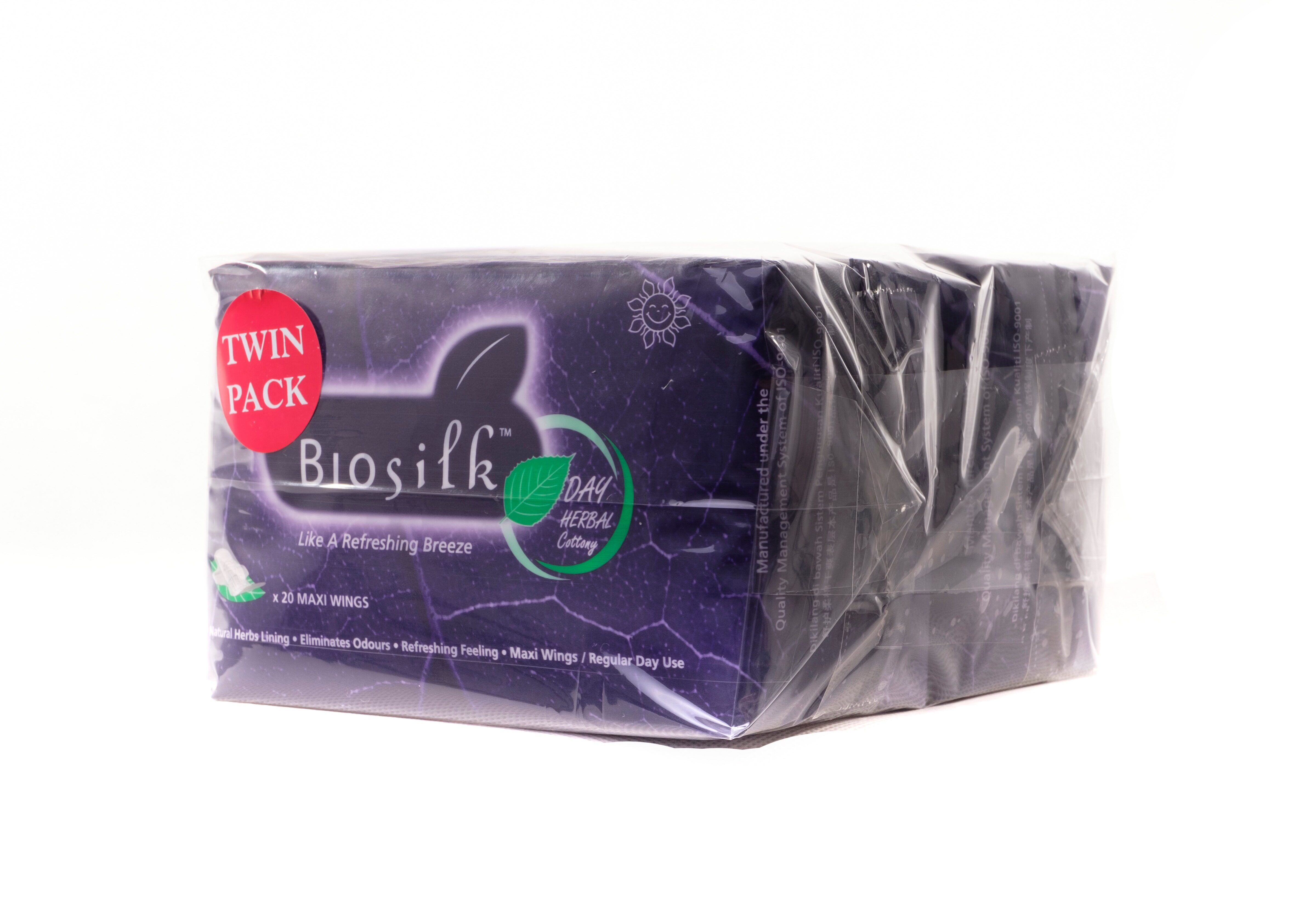 Biosilk Herbal Maxi Dayuse Twin Pack Sanitary Napkins / Pads 24cm x 20's x 2