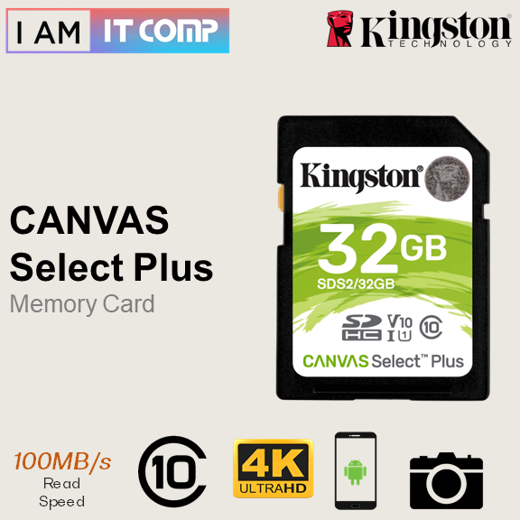 Kingston Canvas Select Plus SD Card Class 10 UHS-I 32GB / 64GB / 128GB Memory Card for Full HD 1080p and 4K Video Cameras ( SDS2 )