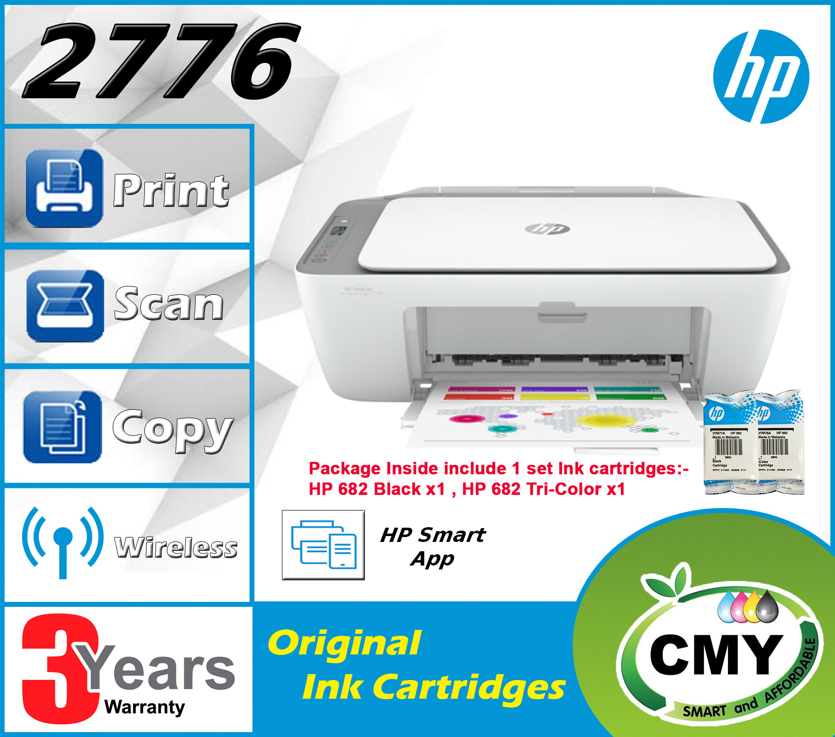 HP DeskJet Ink Advantage 2776 / HP DeskJet Ink Advantage 2777 All-in-One Printer (WIFI,Print,Scan & Copy) similar as 2676 DCP-T510W E470 L3150 MFC-J200 DCP-J105 2776