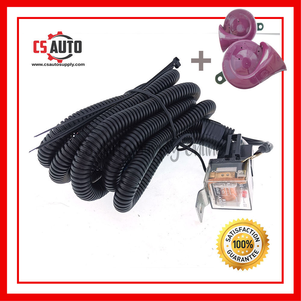 [cs online] 12V Horn Wiring Harness Relay Kit Wire Dual Electric Disc Horn Universal + 2pcs x Hella Snail Horn Ruby Horn Disc Horn 12V Electric Horn 100% Genuine