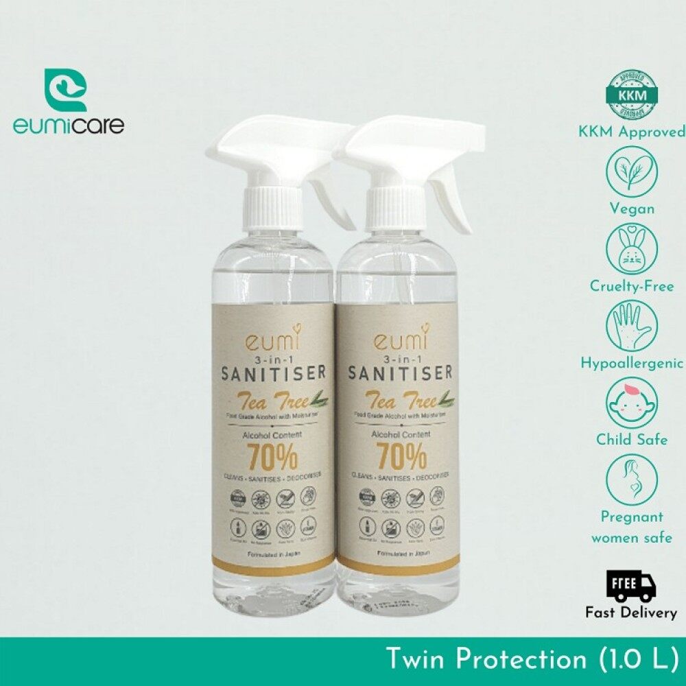 [Local Ready Stocks + Child Friendly] Eumicare Tea Tree Sanitizer - KKM Approved Food Grade Alcohol Natural Ingredients 1000ML