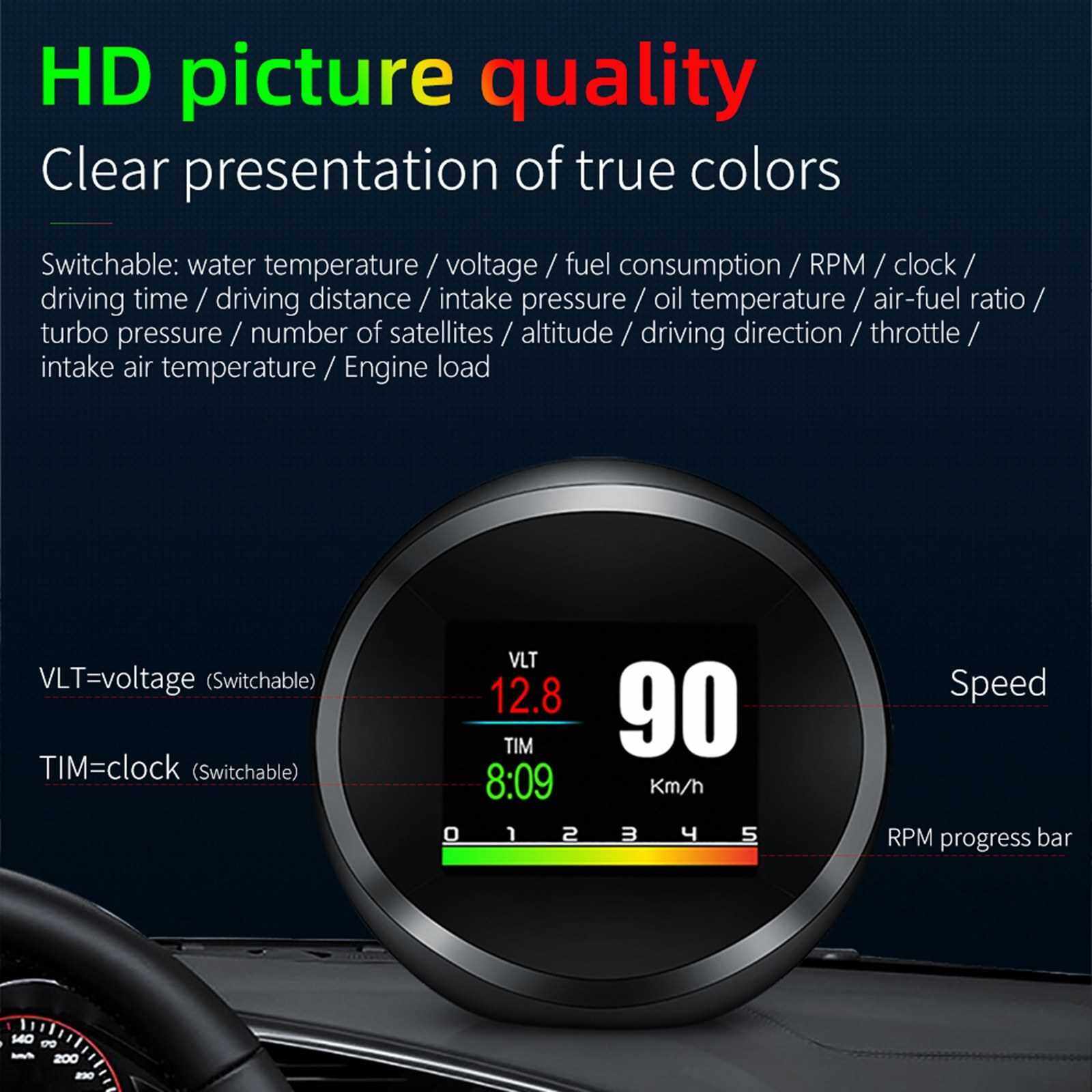 Car HUD Display, OBD+GPS Head Up Display High Definition Safe Driving ...