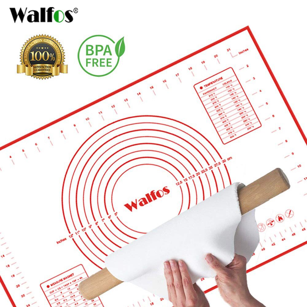 WALFOS Silicone Reusable Nonstick Baking Pastry Rolling Mat Pad Sheet With Measurement