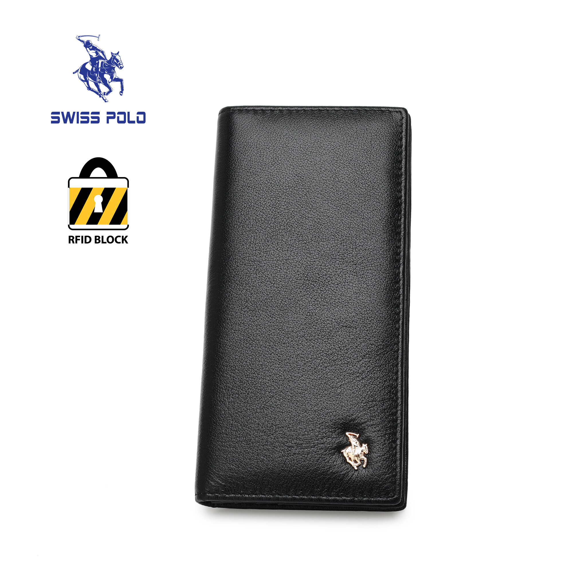 SWISS POLO Genuine Leather RFID Long Wallet SW 168-1 BLACK