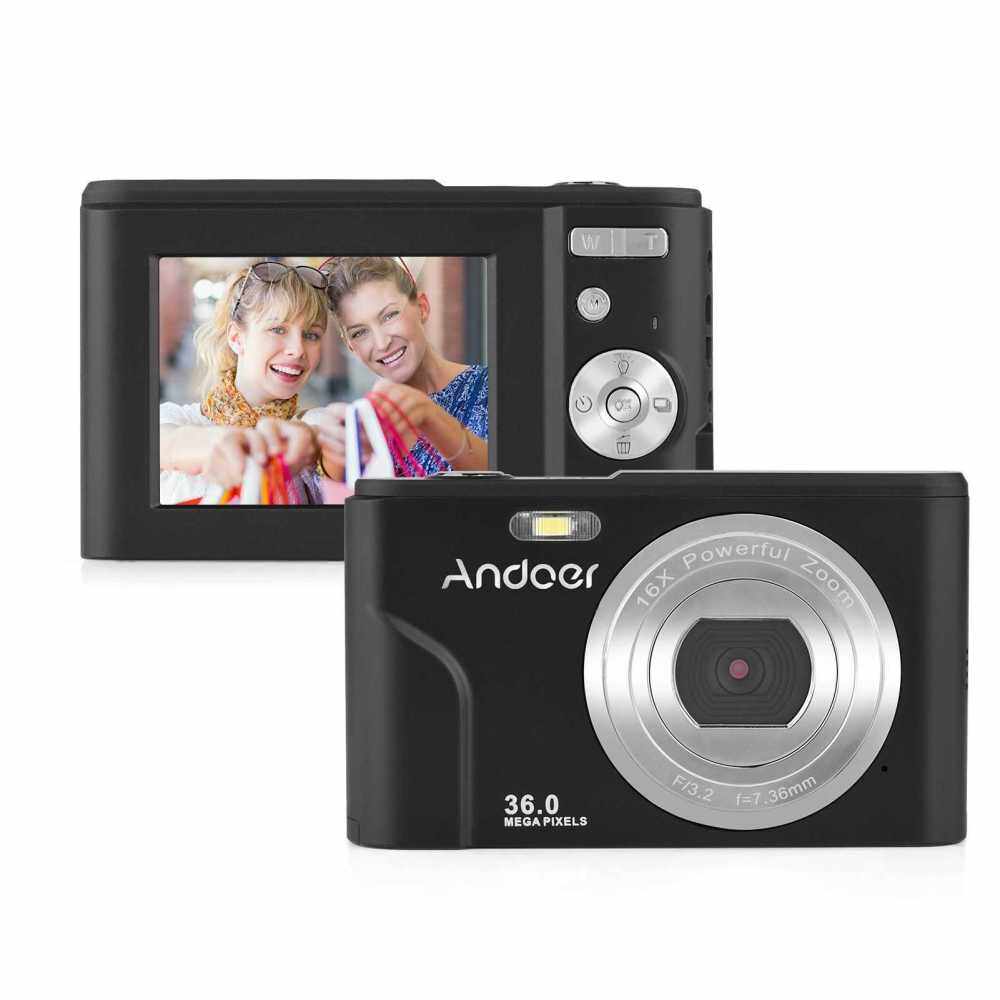 Andoer Digital Camera 36MP 1080P 2.4-inch IPS Screen 16x Zoom Self-Timer 128GB Extended Memory Face Detection Anti-shaking Built-in 2PCS Batteries Universal 1/4 Mounting with Hand Strap Carry Pouch (Standard)