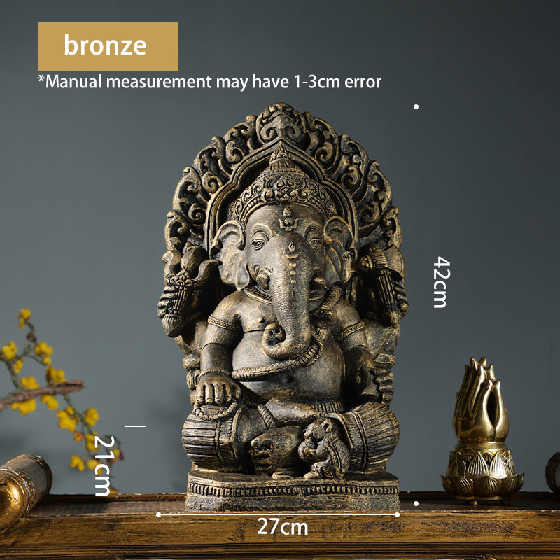 Ganesha Elephant God Statues- Resin India Elephant Sculpture Fengshui Lucky Wealth Hindu Figurine Ornament for Office Home Decor Crafts