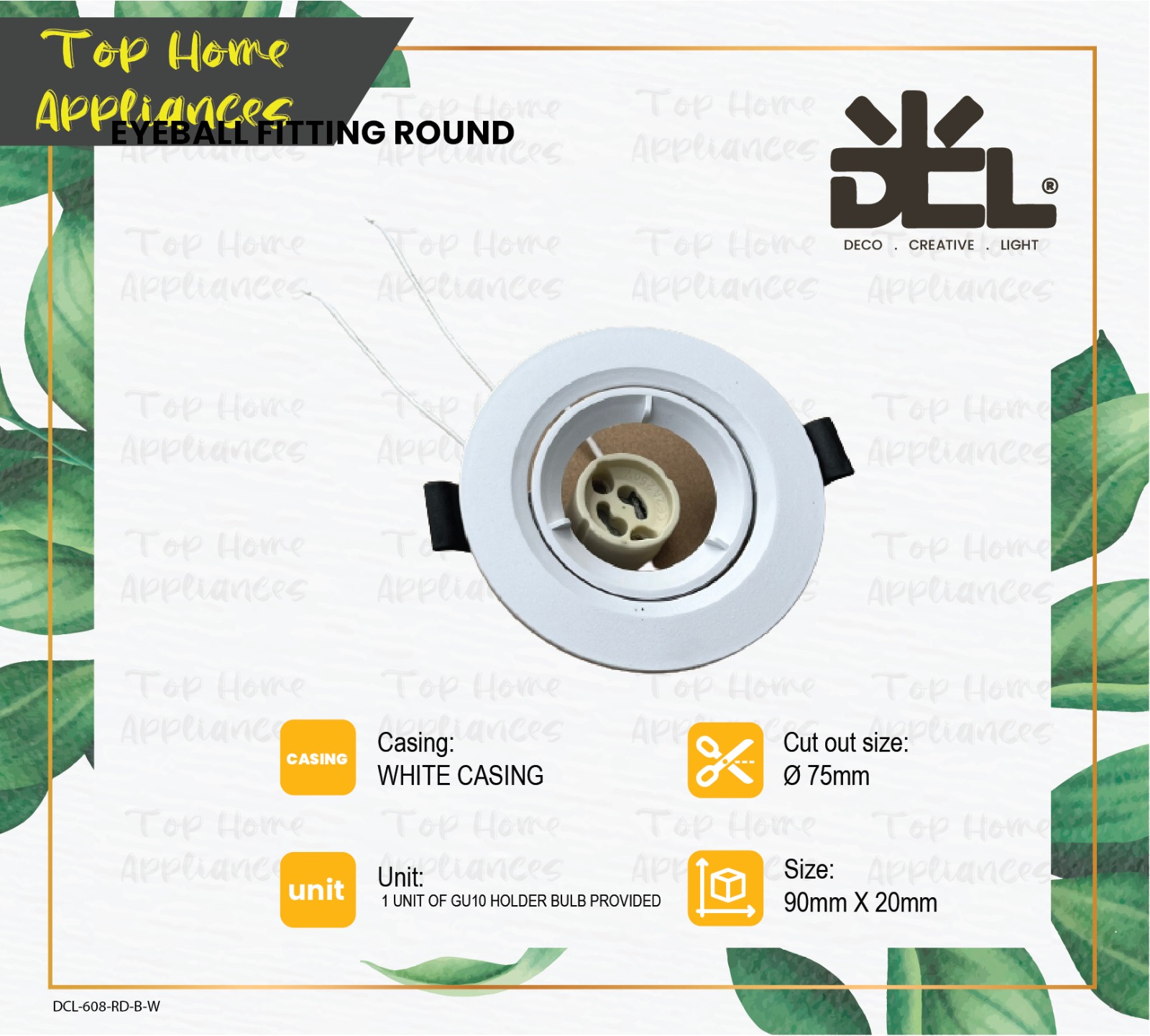 EYEBALL FITTING ROUND WHITE CASING SINGLE WITH GU10 HOLDER