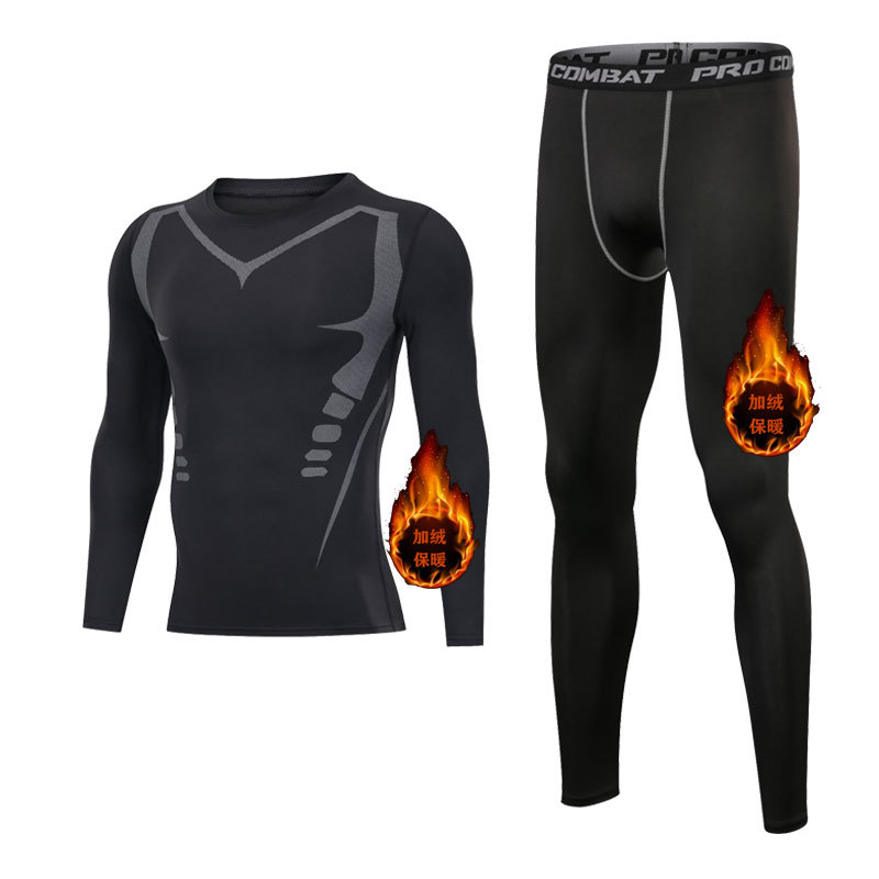 HOT apexb5 - Fleece-lined Warm Sports Tights Suit Fitness Running Basketball Outdoor Training Men's Workout Clothes Long Sleeve Autumn and Winter