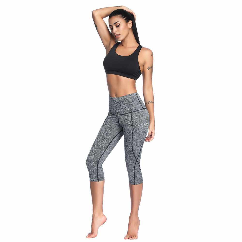Best Selling Women's High Waist Capri Yoga Pants Tummy Control Workout Running 4 Way Stretch Yoga Leggings Tights with Pocket (Grey)