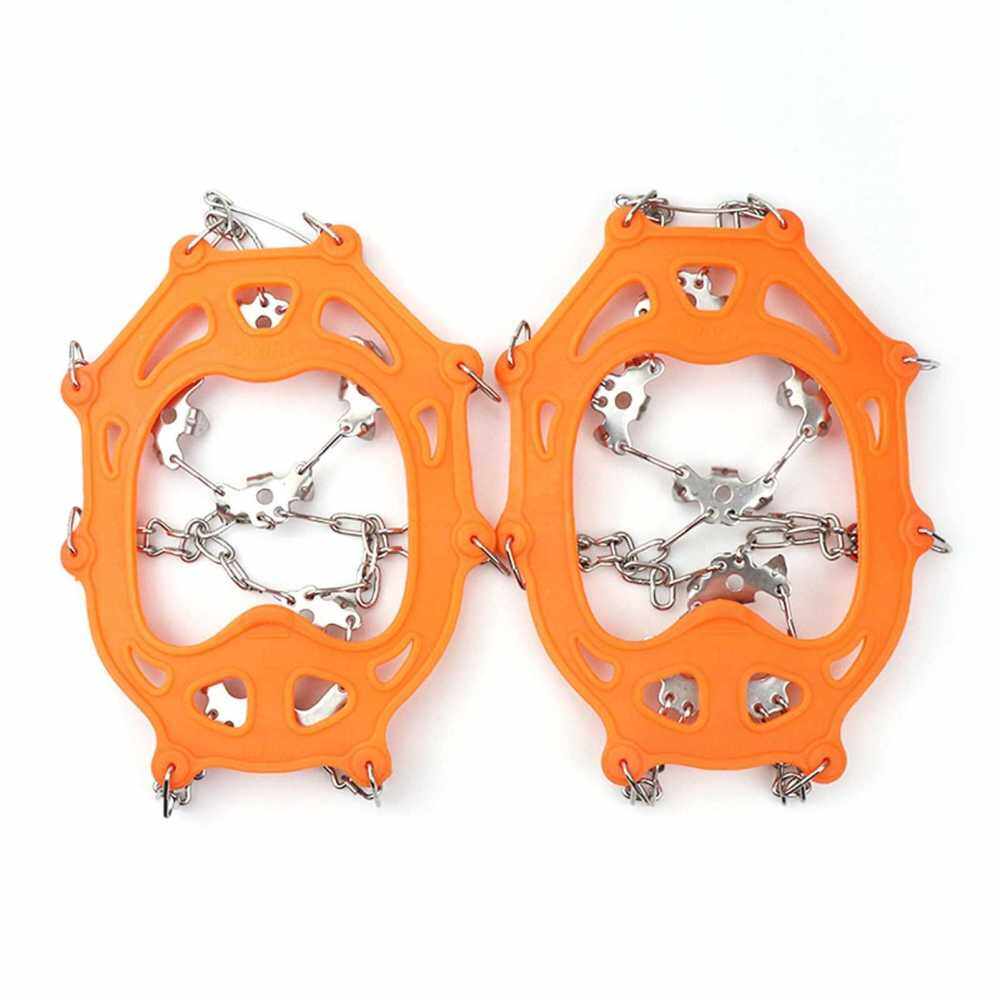 19 Nail Mountain Climbing Crampon Outdoor Snowfield Antiskid Chain Stainless Steel Silica Gel Strengthen Studs Antiskid Shoe Covers With Tieback (Orange)