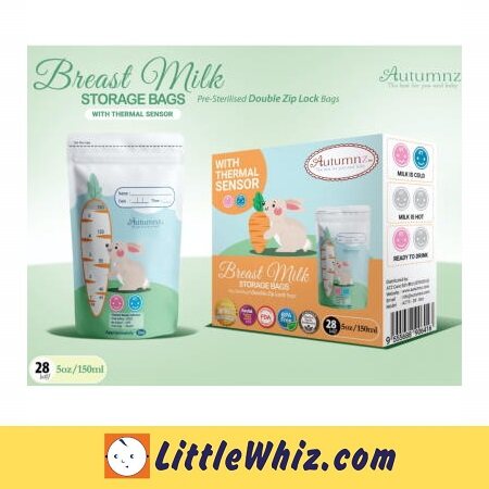 Autumnz: Double Zip Lock Breastmilk Storage Bags 5oz With Thermal Sensor - 28pcs - Bunny