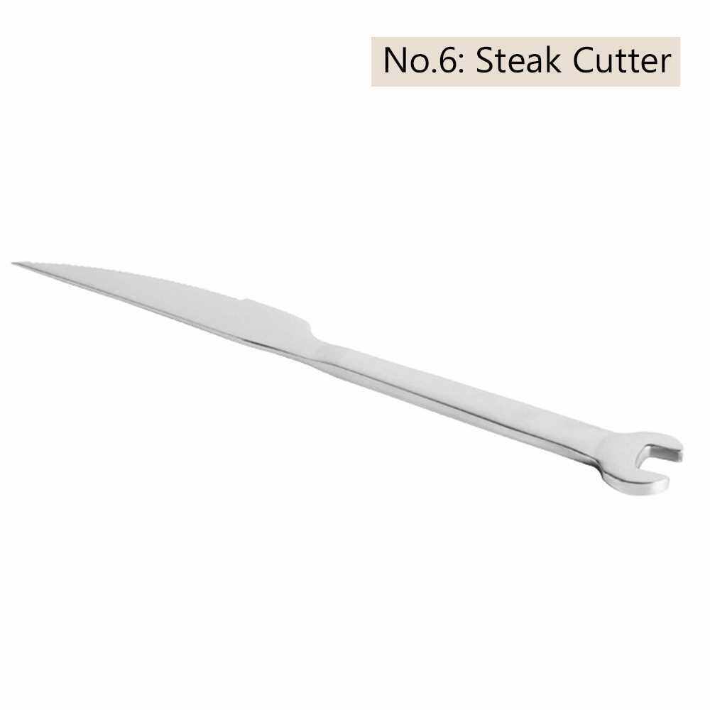 304 Stainless Steel Tableware Creative Wrench Shape Fork Spoon Dinner Steak Cutter Spanner Cutlery Fruit Dessert Tea Picnic Flatware (6)
