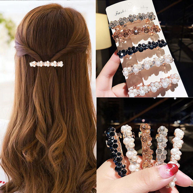 [Cutewomen2020] phụ nữ thanh lịch ngọc trai pha lê Shining barrettes kẹp tóc kẹp tóc Phụ kiện tóc đẹp bán