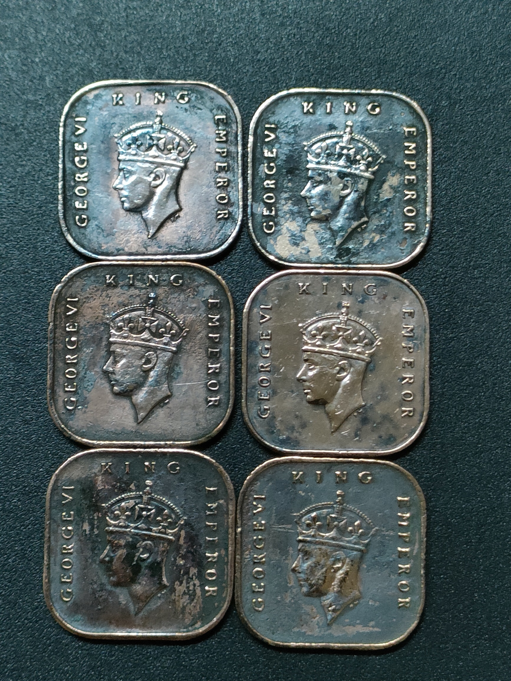 Vintage British Malaya KG VI 1 Cent 1943 & 1945 ( 6 Coins )