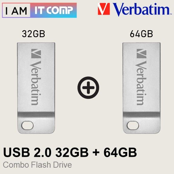 ( 2021 New Bundle ) Verbatim Metal Executive USB 2.0 Flash Drive 32GB & 64GB - Silver Flash Drive Bundle