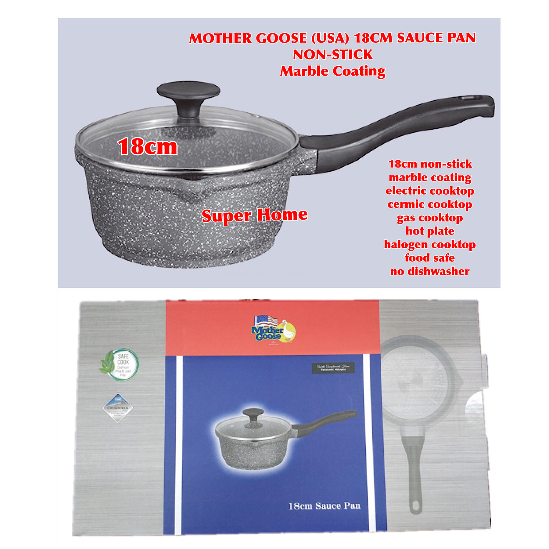 MOTHER GOOSE (USA) 18cm Sauce Pan Non-Stick - Marble Coating