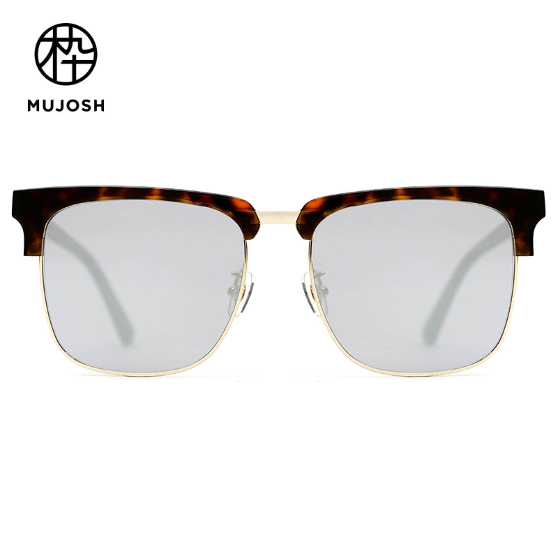 MUJOSH Men Alloy TAC Polarized Lens Metal Round Browline Vintage Sunglasses SM1820123C01