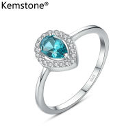 Kemstone 925 Sterling Silver Emerald Water Drop Blue Crystal Female Ring Jewelry for Womens Gift
