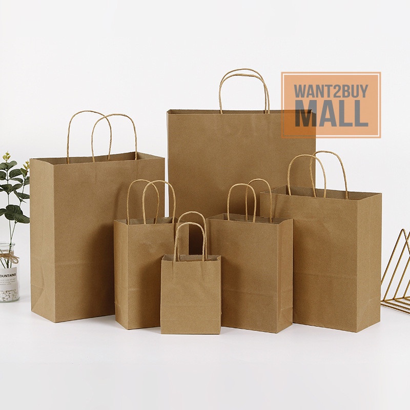 🇲🇾 🏆 1pcs Plain Pure Color Handle Color Kraft Paper Bag S M L Shopping Goodies Retails Gift Delivery Wedding Party Beg