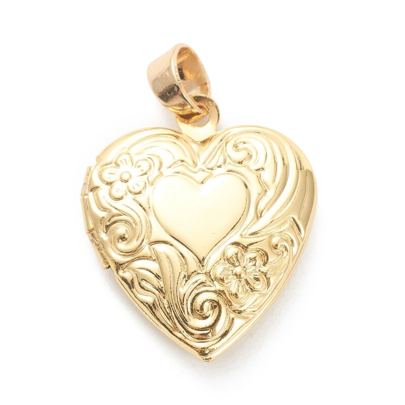1pc Brass Locket Pendants Photo Frame Pendants for Necklaces Long-Lasting Plated Heart with Flower R