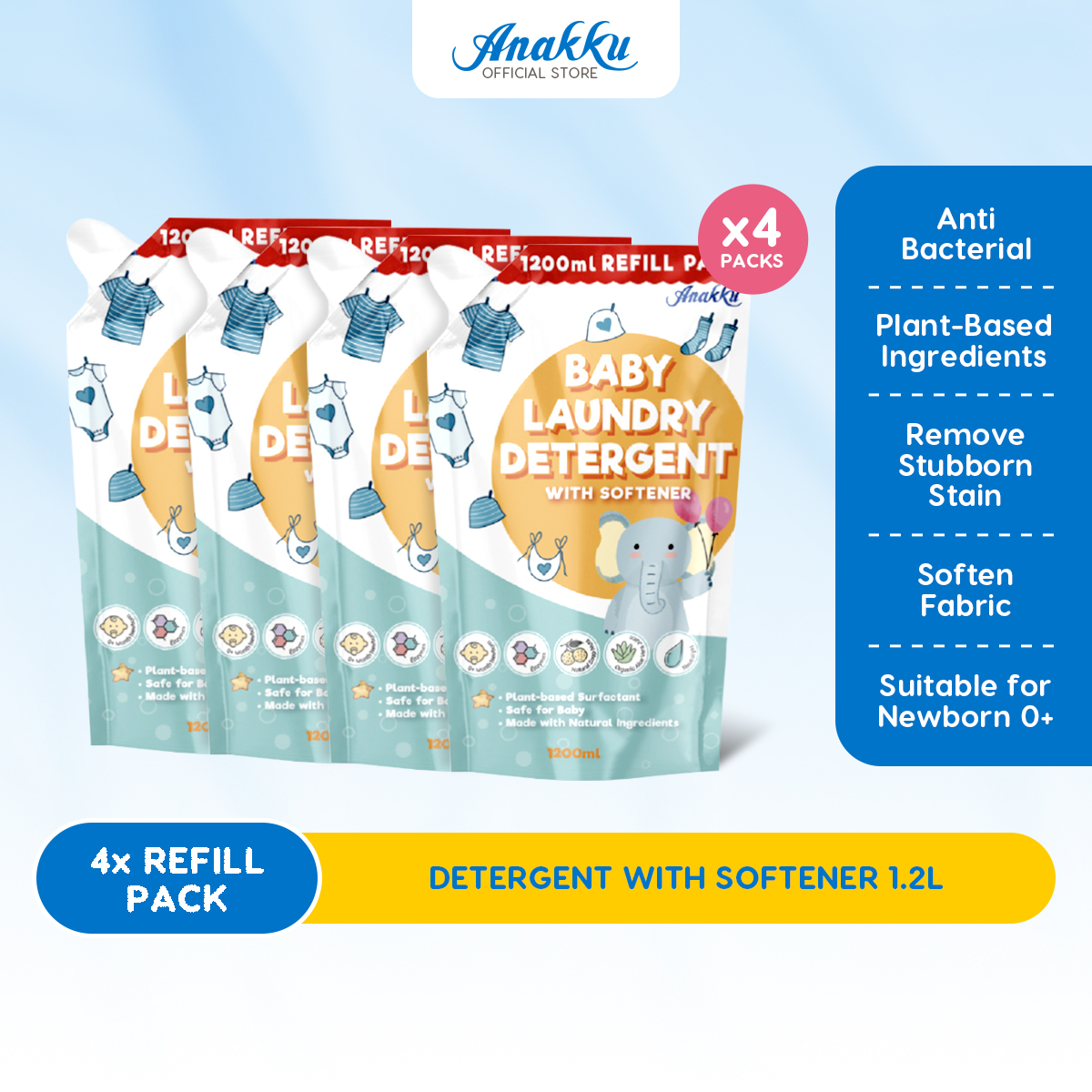 [BUNDLE DEAL] Anakku Detergent With Softener Refill Pack (1.2L x 4) LD1200-4 LD1200-6