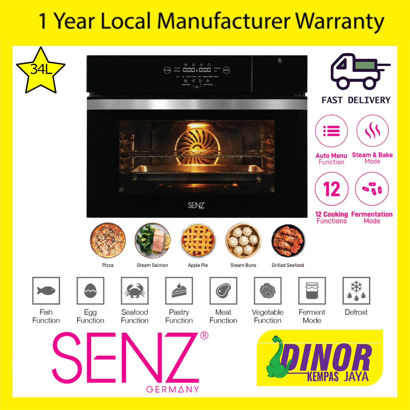 SENZ 34L Fully Digital Steam Oven SZ-SOV3412 Microwave Oven Auto Menu