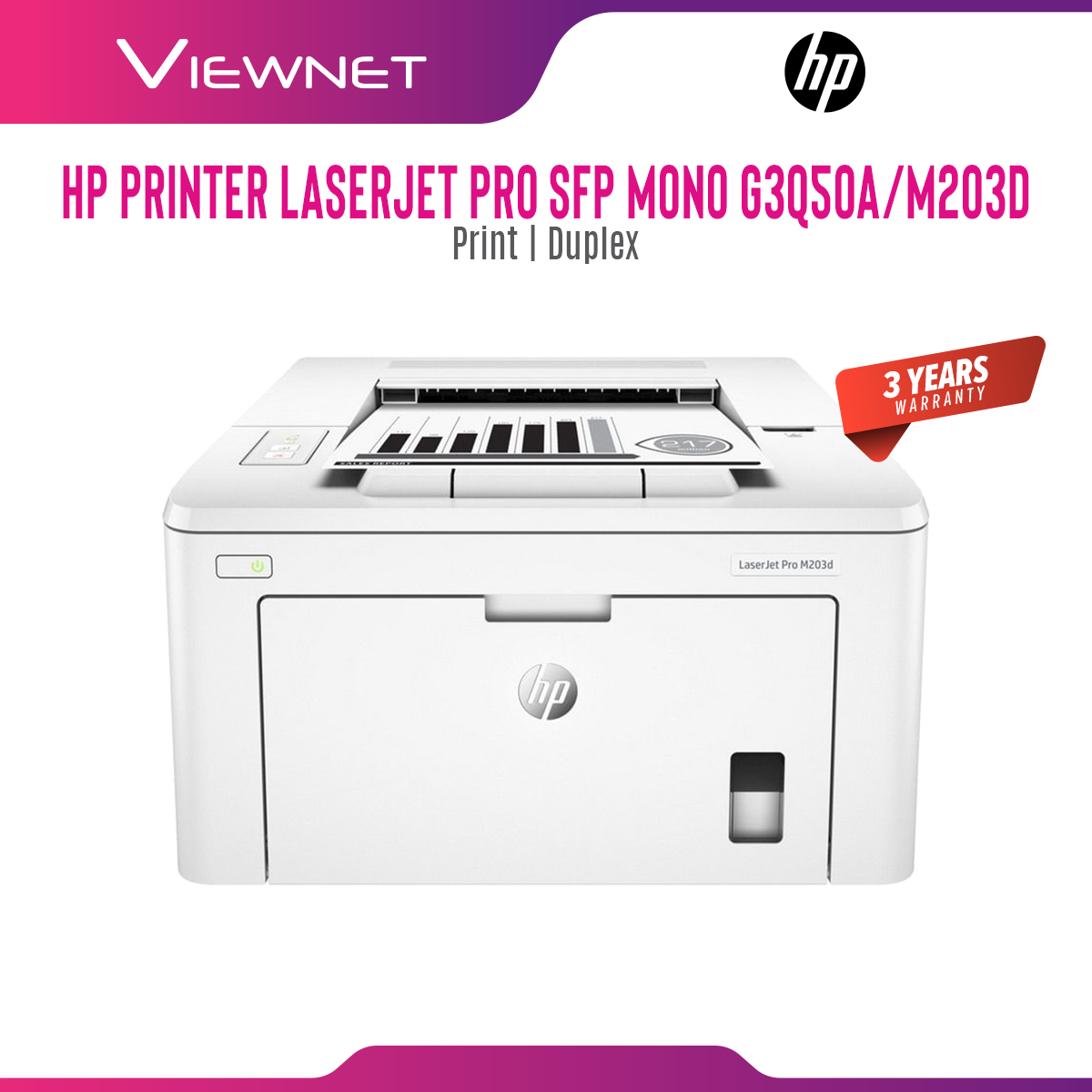 HP LaserJet Pro M203d Printer (Duplex Printing) 3 Years Onsite Warranty with 1-to-1 Unit exchange **NEED TO ONLINE REGISTER**