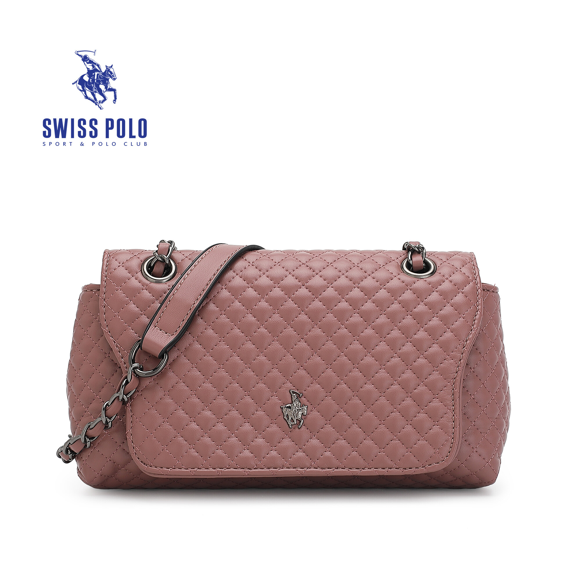SWISS POLO Ladies Chain Quilted Sling Bag HHQ 222-2 PINK
