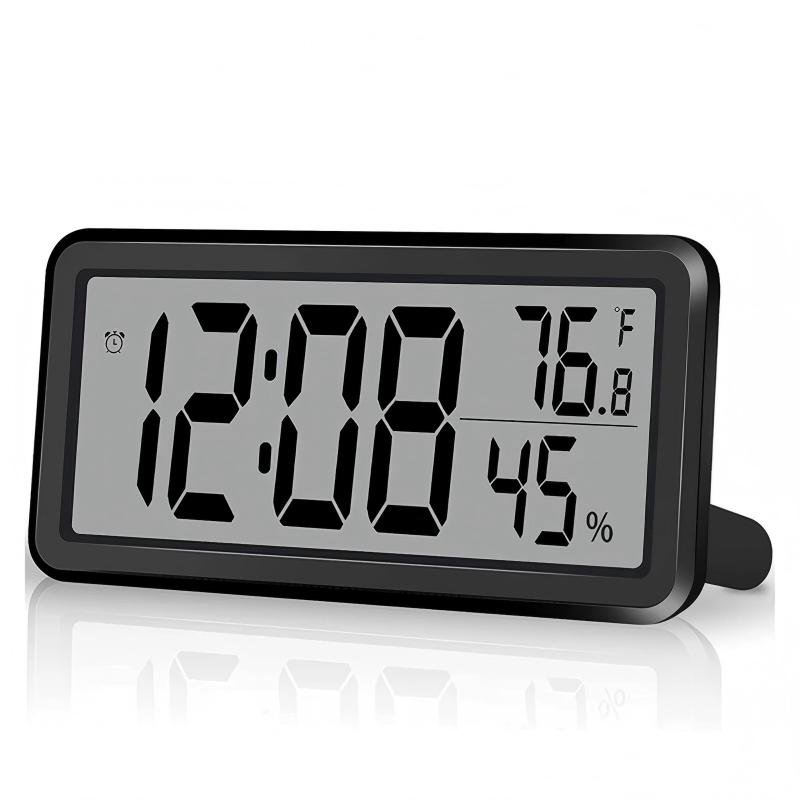 LCD Digital Alarm Clock with Real-Time Temperature & Humidity Display Snooze Function Desktop & Wall Mountable Clock Battery Operated Energy-Saving Digital Clock for Bedroom Office Living Room Household Daily Use