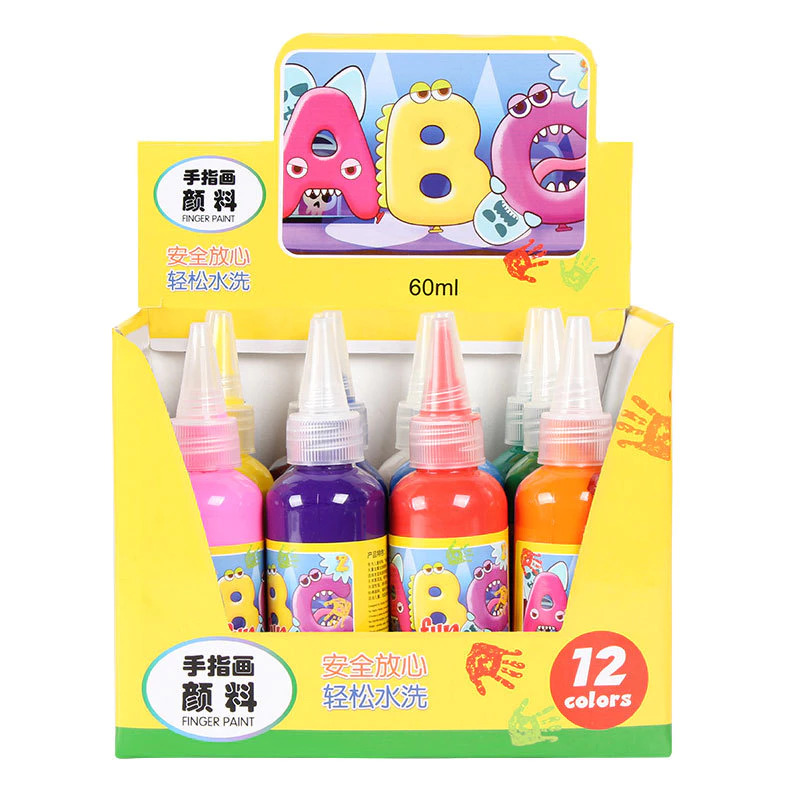 Kids Fun Finger Paint 60ml 12 Colors Non Toxic Washable Poster Paint Kids Drawing / DIY Graffiti Toys Water Color Painting Set
