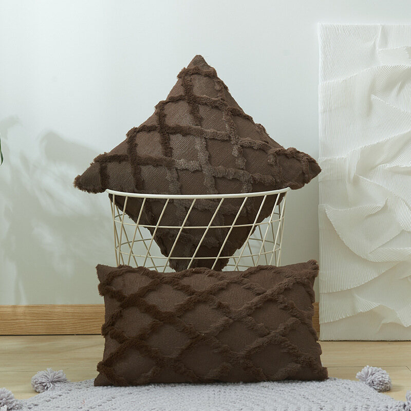 30x50/40x40/45x45/50x50cm 3D Plush Embroidery Geometric Block Diamond Solid Cushion Cover Bed Sofa P