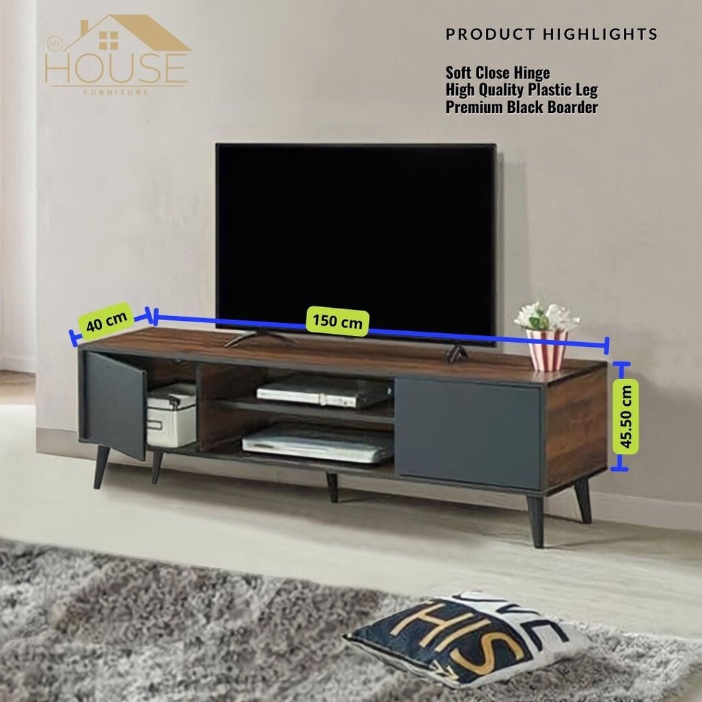 MYHOUSE Furniture TV Cabinet + Coffee Table (2 in 1) Living Room Set TV Console Set Rak TV Meja Kopi Dark Brown Color Console Table TV Set Storage Cabinet Walnut Color with leg