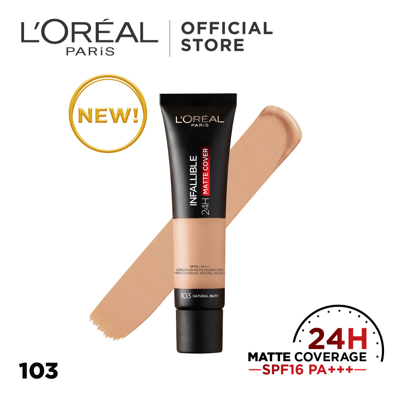 L'Oreal Paris Infallible 24H Matte Cover Liquid Foundation 35ml (High coverage Loreal Matte Finish Liquid Foundation)