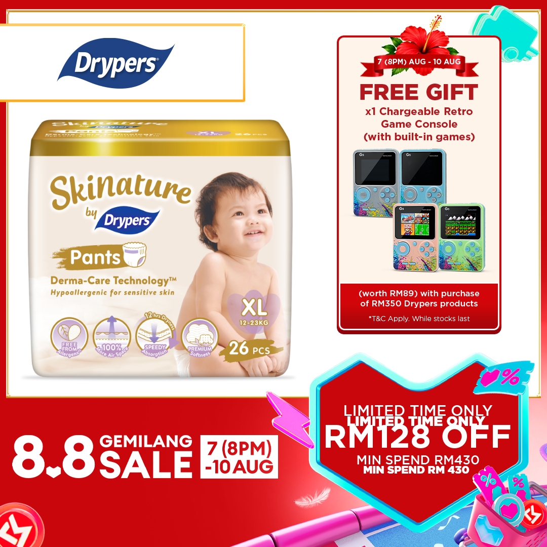 Skinature Pants by Drypers Baby Pants Diapers M38/ L32/ XL26/ XXL22 (1 Pack) - Super Soft & Allergen-free