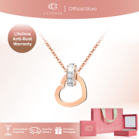 [ BESTSELLER RM99 ONLY ] CELOVIS Jiwinci Interlocking Love Heart Pendant with Zirconia Ring in 18K Rose Gold Chain Necklace for Women