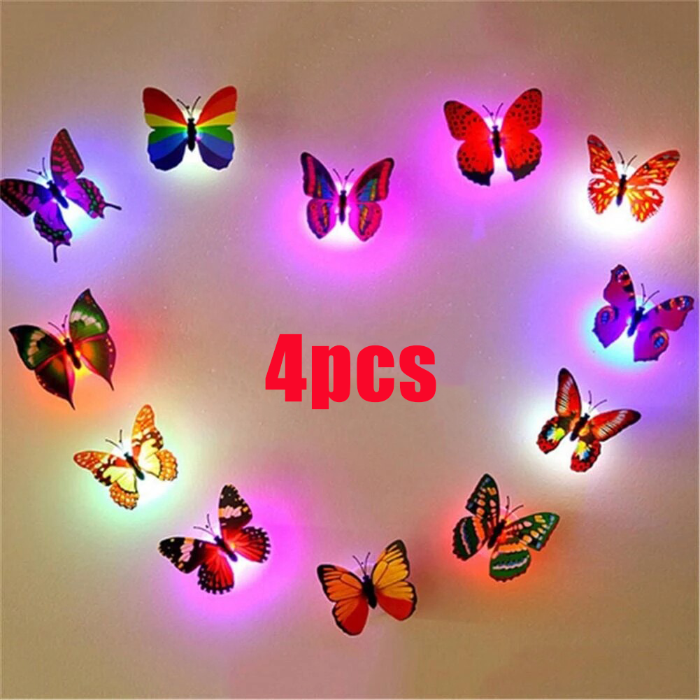 12pcs 7 Colors Change Magic Colorful Romantic LED Butterfly Night with Suction LED Light Home Room Decor Lamp Wall Decor