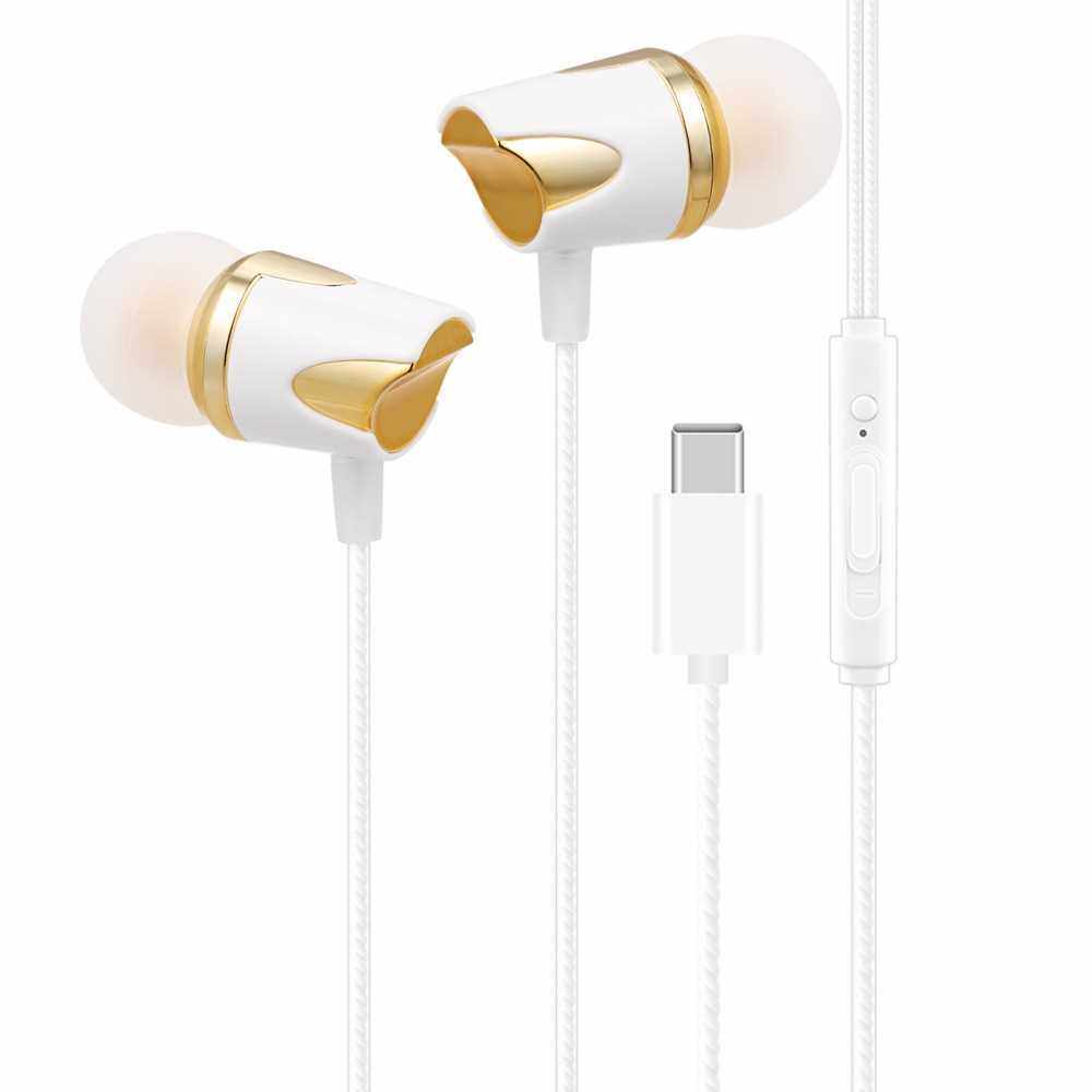 Portable USB Type-C Wired In-Ear Earphone With Mic (Golden)
