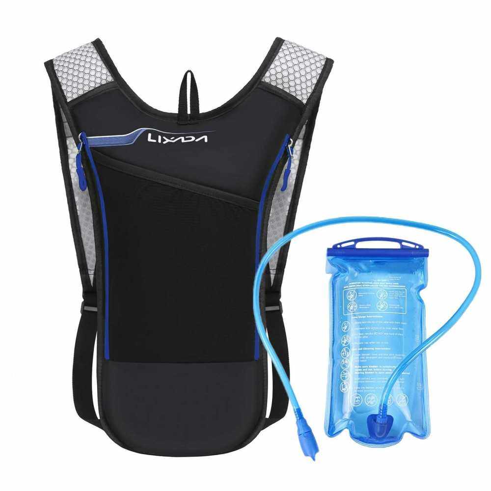 LIXADA Cycling Backpack Outdoor Running Bag with Drinking Bladder Bicycle Bag Sports Vest Ultralight Riding Bags Women Men Breathable 5L Jogging Travel Daypack Bag + 2L Soft Water Flask for Riding Running Hiking Camping (Blue)