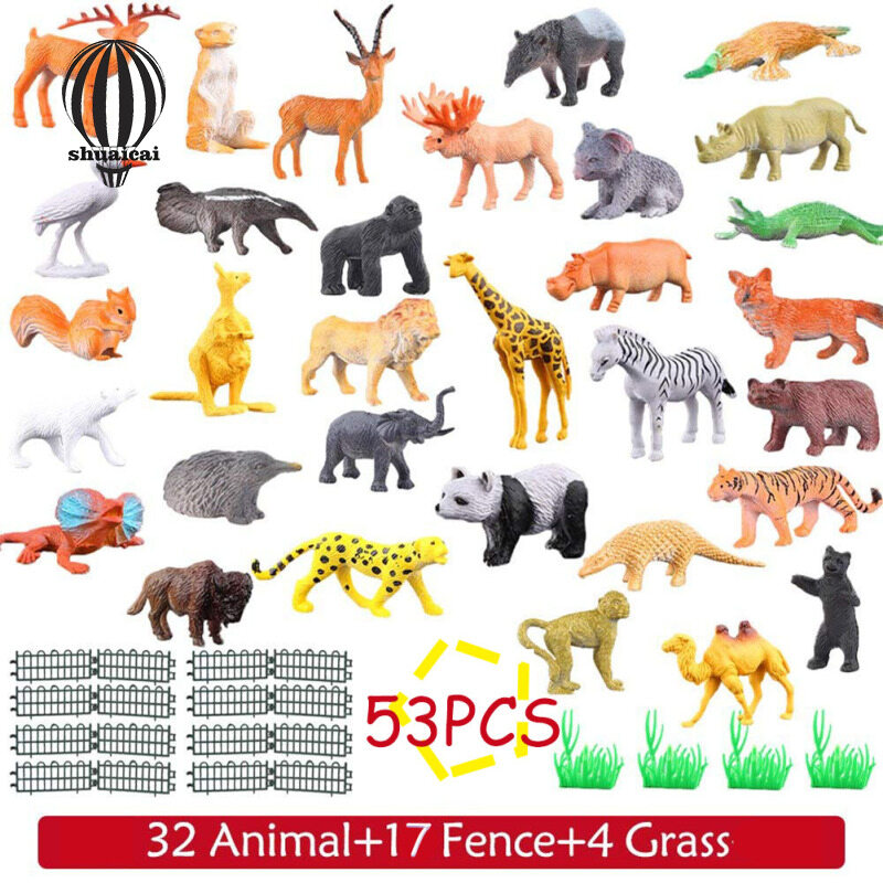 SC 53pcs/set Mini Jungle Animal Toy Set Dinosaur Wildlife Model Children Puzzle Early Education Gift