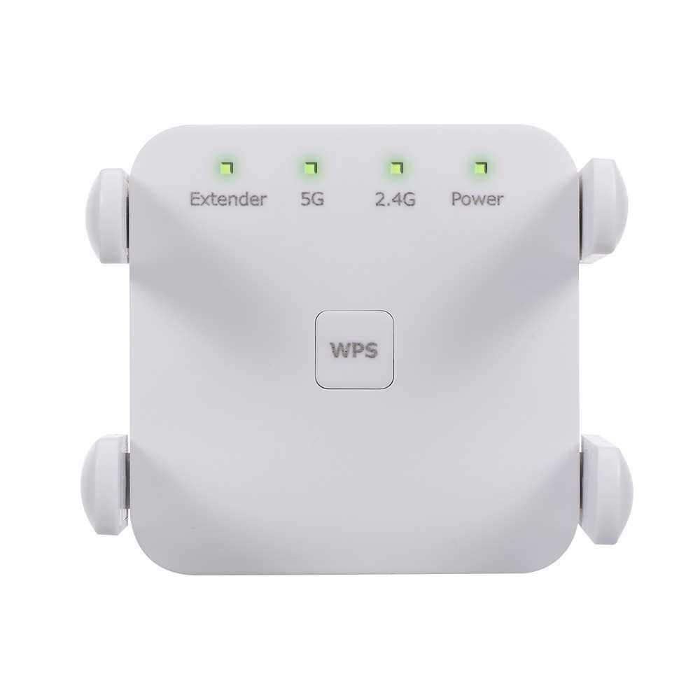 1200Mbps 2.4G 5G Dual Frequency WiFi Repeater WiFi Extender Wireless Signal Booster White for Home Office Use EU Plug (White)