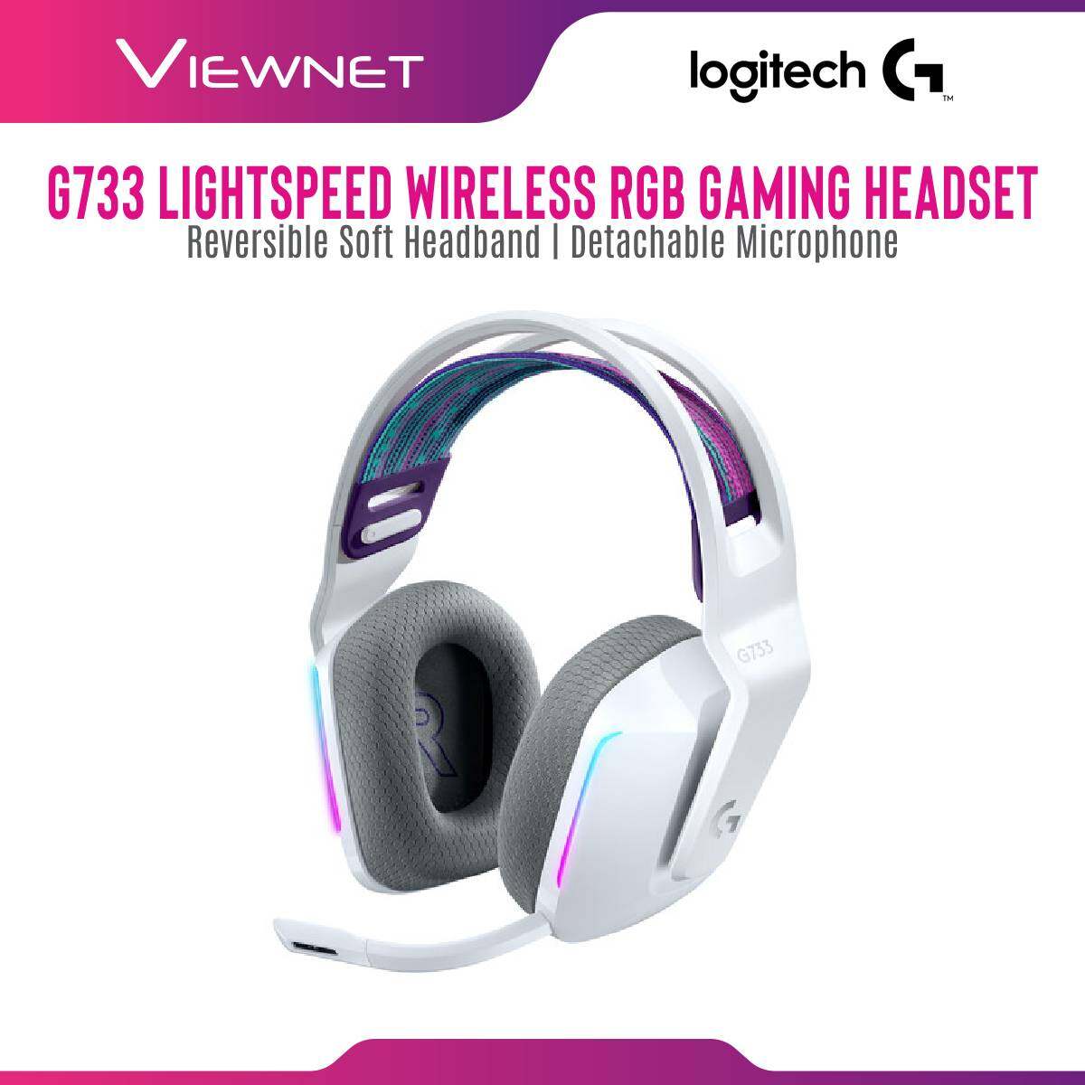 Logitech G733 Lightspeed Wireless RGB Gaming Headset with Lightspeed Wireless Technology, Lightsync RGB, Ultra Lightweight, Detachable Microphone, Pro-G 40mm Driver, Logitech G Hub Software Support