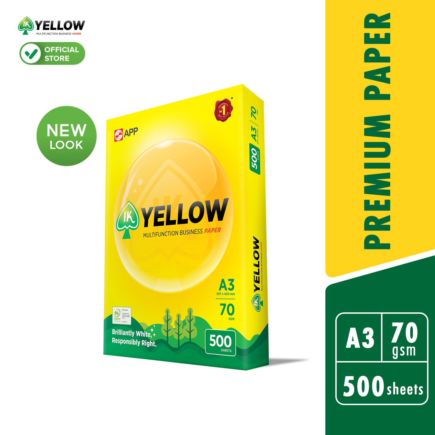 IK Yellow 500s 70gsm A3 paper 1 Ream (500 sheets/ream)