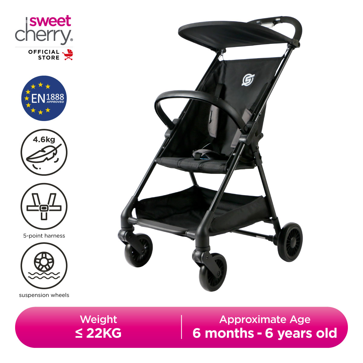 Sweet Cherry Ultra-Lightweight Compact Fold Toddler Stroller U1108 Vivo Stroller