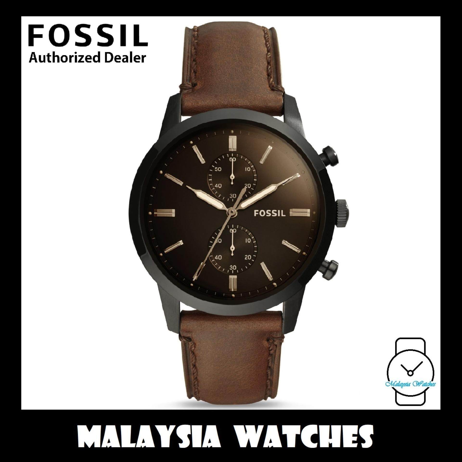 (OFFICIAL WARRANTY) Fossil Mens FS5437 Townsman 44mm Chronograph Brown Leather Watch (Brown)
