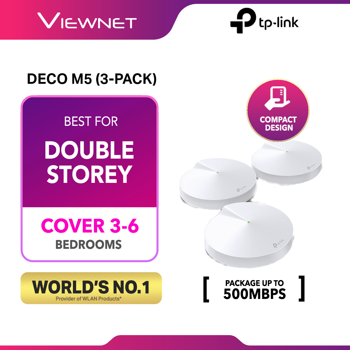 TP-Link Deco M5 (3 Pack) - AC1300 MU-MIMO Security Protection Whole Home Mesh WiFi Gigabit Router System 2.4GHz + 5GHz Dual Band