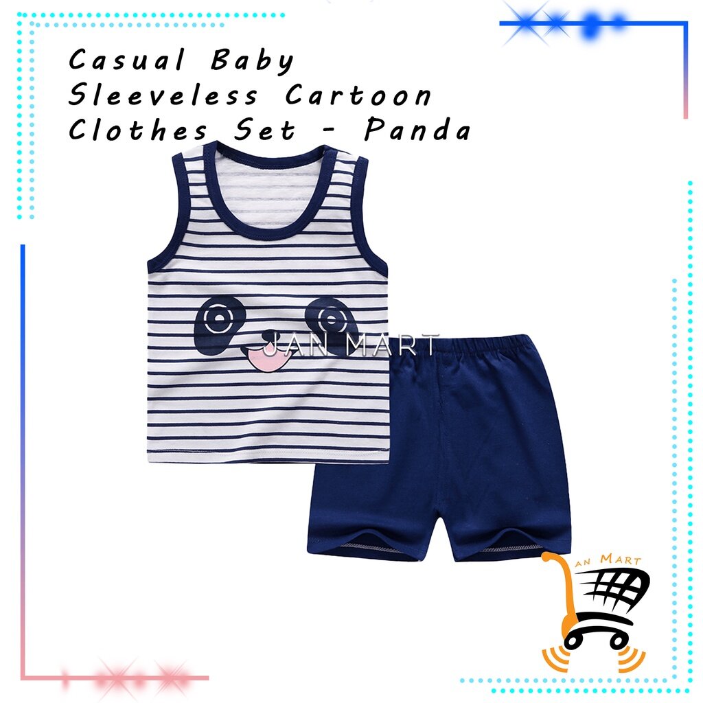 Baby Kids Sleeveless Cartoon Clothes Set - Shirt with Pant