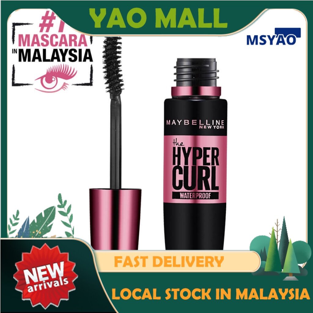 【Ready Stock】MAYBELLINE Hypercurl Waterproof Mascara Black 1pc Mascara Thick Waterproof Long lasting Curling Mascara Without Smudging Makeup