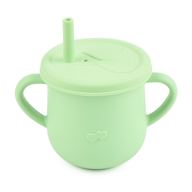 Baby Feeding Silicone Cups Learning Training Sippy Drinking Cup with Straw & Lid Toddlers Kids Cawan Budak
