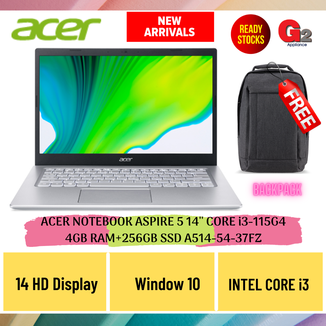 ACER NOTEBOOK ASPIRE 5 14’’ CORE i3-115G4 4GB RAM+256GB SSD A514-54-37FZ + FREE BAGPACK