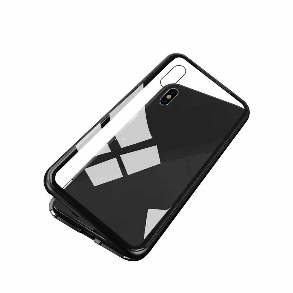 Best Selling Magneto Magnetic Adsorption Case Clear Tempered Glass Black Clear i-phone XS (Black)
